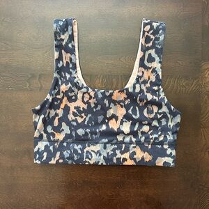 Fabletics Leopard Print Scoop Neck Bralette - Black & Peach